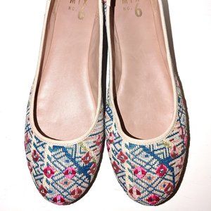 Embroidered Floral Geometric Ballet Flats